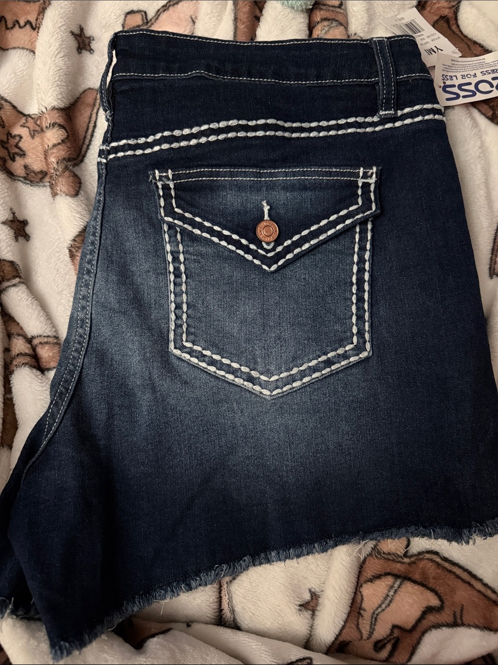 YMI Dark Blue Denim Shorts with White Stitching and Flap Pocket
